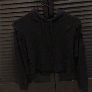 Black distressed cropped hoodie